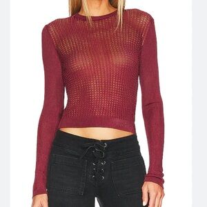 Free People H2O Crew Neck Pullover Top in Garnet Size XS
